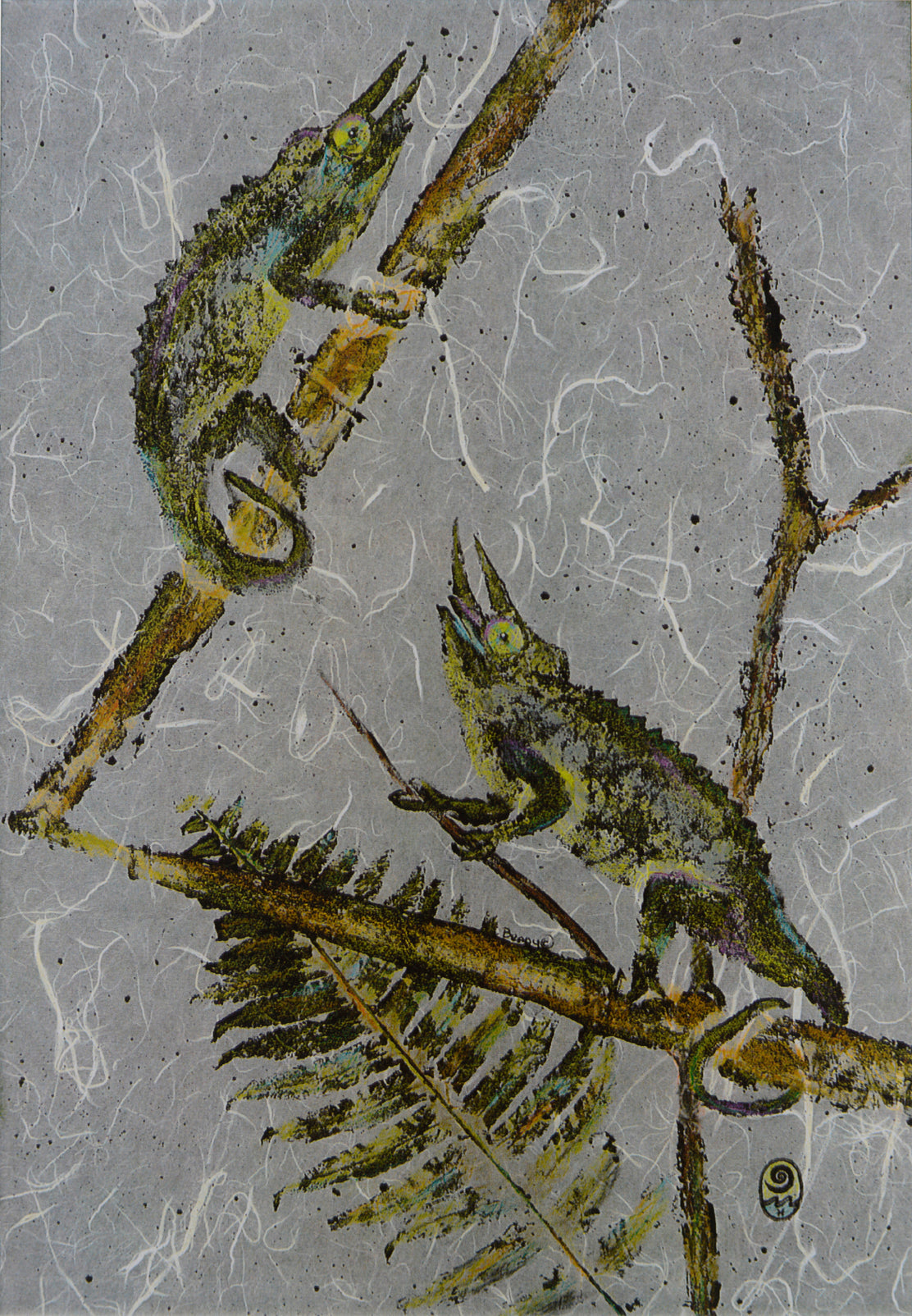 Traditional  Gyotaku Jackson Chameleons