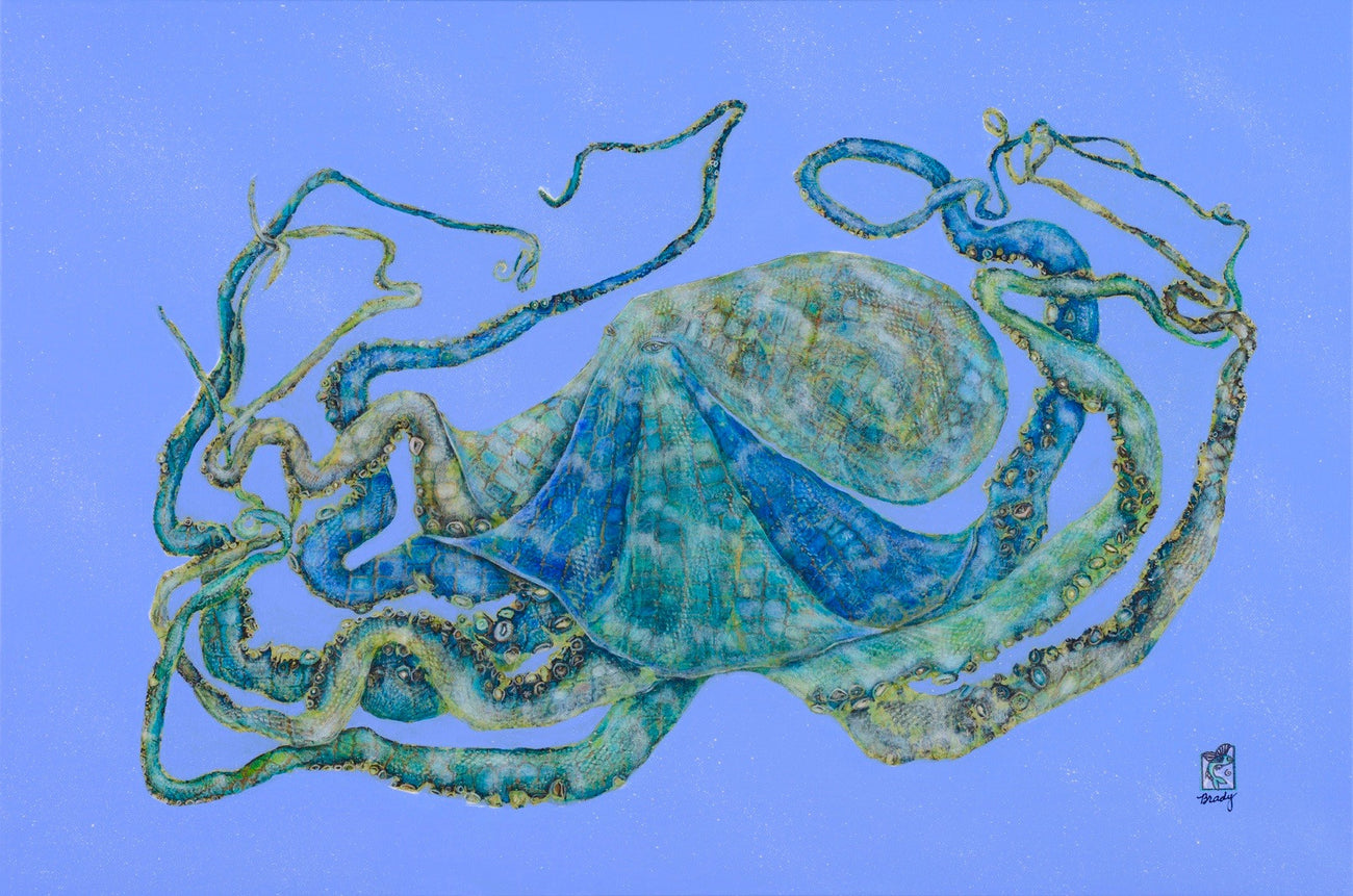 Traditional Gyotaku Tako Sky Blue