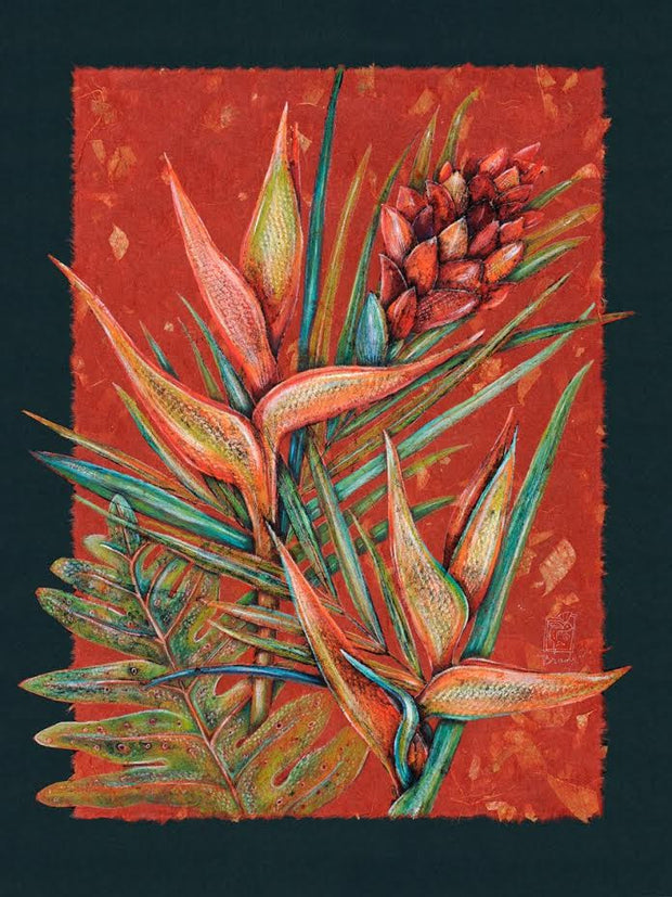 Traditional Gyotaku Tropical Flowers